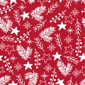 Seamless pattern with white christmas elements on red background - vector illustration, eps