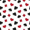 Seamless pattern, red and black card symbols, hearts, spades and diamonds on a white background. Print, background Royalty Free Stock Photo