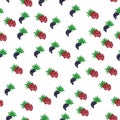Seamless pattern with red and black currant berries and leaves. Summer food print Royalty Free Stock Photo