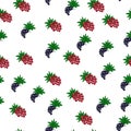 Seamless pattern with red and black currant berries and leaves. Summer food print Royalty Free Stock Photo