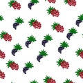 Seamless pattern with red and black currant berries and leaves. Summer food print Royalty Free Stock Photo