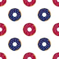 Seamless pattern with red and blue donuts. National USA colors. Template for background, banner, card, poster. Vector Royalty Free Stock Photo