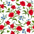 Seamless pattern with red and blue flowers. Vector illustration. Royalty Free Stock Photo