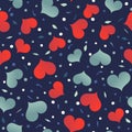 Seamless pattern with red blue hearts on dark background Royalty Free Stock Photo