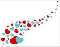 Wave pattern with red and blue hearts. Vector illustration.