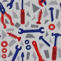 Seamless pattern with red and blue tools