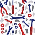 Seamless pattern with red and blue tools