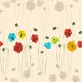 Seamless pattern of red, blue, yellow, green and beige flowers on a light beige background. Watercolor Royalty Free Stock Photo