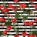 Seamless pattern with red botanical flowers. Trendy vector print. Royalty Free Stock Photo