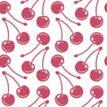 Seamless pattern, red cherries on branches on a white background. Print, background, textile vector Royalty Free Stock Photo