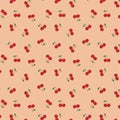 Seamless pattern with the red cherries. sweet red rip cherry berries on pink background Royalty Free Stock Photo