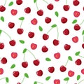 Seamless pattern of red cherries, vector illustration of ripe berries, wallpaper Royalty Free Stock Photo