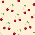 Seamless pattern of red cherries, vector illustration of ripe berries, wallpaper Royalty Free Stock Photo