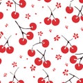 Seamless pattern with red cherries on white background. Vector illustration Royalty Free Stock Photo