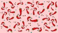 Seamless pattern of red chili pepper vector illustrations on a pink background. Royalty Free Stock Photo