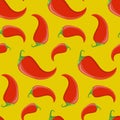 Seamless pattern, red chili peppers on a yellow background, vector for textiles, wallpaper and wrapping paper Royalty Free Stock Photo