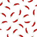 Seamless Pattern with Red Chilli Pepper. Fresh Vegetables isolated on white background. Cartoon Flat Style. Vector illustration Royalty Free Stock Photo