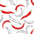 Seamless pattern with red chilli pepper on white background. Vector illustration of vegetables Royalty Free Stock Photo