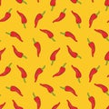 Seamless pattern with red chillies or pepper on a yellow background