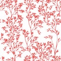 Seamless pattern of red coral seaweeds silhouettes flat vector illustration on white background