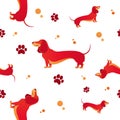 Seamless pattern with red dog and heart Royalty Free Stock Photo