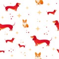 Seamless pattern with red dog and heart Royalty Free Stock Photo