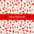 Seamless berry pattern, red dogwood berries and leaves on a light background