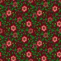 Seamless pattern of red flower vines on maroon background