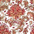 Seamless pattern of red flowers with berries on a white background Royalty Free Stock Photo