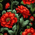 Seamless pattern of red flowers on black background