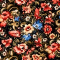 Seamless pattern with red flowers on black background. Vector illustration Royalty Free Stock Photo