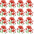 Seamless pattern with red flowers with green leaves on white background Royalty Free Stock Photo