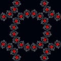 Seamless pattern with red flowers, leaves and berries on black background. Fashion design for fabric, textile, wrapping paper. Royalty Free Stock Photo