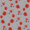 Seamless pattern of red flowers of poppies on a deep gray background. Watercolor