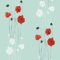 Seamless pattern of red flowers of poppies on a green background. Watercolor