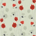 Seamless pattern of red flowers of poppies on a green background. Watercolor Royalty Free Stock Photo