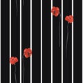 Seamless pattern of red flowers of poppy on the black background with white vertical stripes. Watercolor Royalty Free Stock Photo