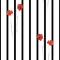 Seamless pattern of red flowers of poppy on a white background with black vertical stripes. Watercolor Royalty Free Stock Photo