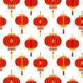 Seamless pattern, red-gold Chinese lanterns on a white background. Prin, textile, background vector Royalty Free Stock Photo