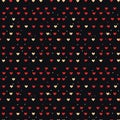 A seamless pattern of red and gold hearts scattered on a deep black background Royalty Free Stock Photo