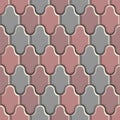 Seamless pattern of red and gray concrete pavement. 3D repeating background with waves tiles pattern