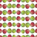 Seamless pattern red and green apples. Hand painted watercolor. Handmade fresh food design elements isolated Royalty Free Stock Photo