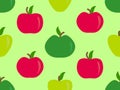 Seamless pattern with red and green apples. Apples with one leaf. Design for printing on fabric, banners and promotional products