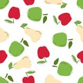 Seamless pattern with red, green apples and pears with black line on white background. Hand drawn vector flat cartoon doodle Royalty Free Stock Photo