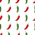 Seamless pattern with red and green chilli pepper. Fresh vegetables isolated on white background. Cartoon style. Vector. Royalty Free Stock Photo