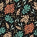 Seamless pattern with plants on black background