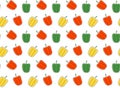 Seamless pattern of red, green and yellow bell peppers on a white background. Vegetable texture. Strokes from the same line with t