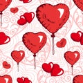 Seamless pattern with red heart balloons. Royalty Free Stock Photo