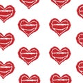 Seamless pattern with red heart embroidery stitches imi