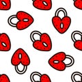 Seamless pattern with red heart-shaped lock. Vector illustration Royalty Free Stock Photo